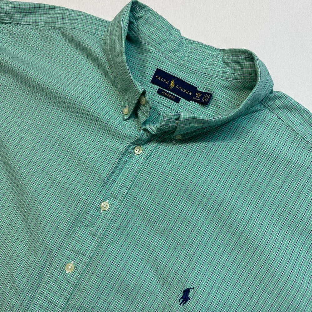 Ralph Lauren Button Down Mens 4XB Green Plaid Short Sleeve Classic Fit Shirt